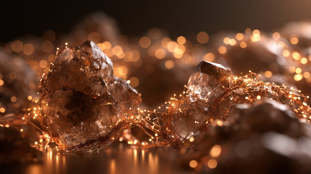 Glowing Fairy Lights Wrapped Around Crystal Stones with Golden Bokeh