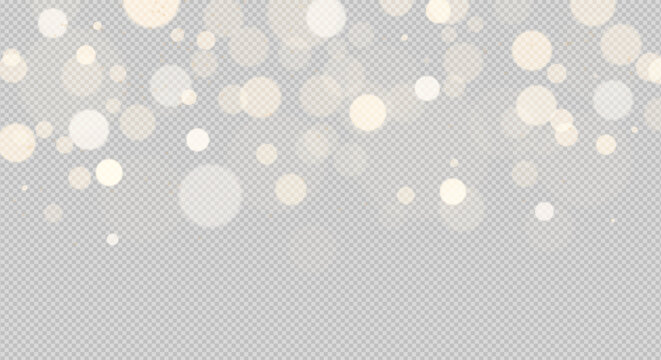 Shiny gold bokeh effect with floating particle, glitter and sparkling light creating a festive winter backdrop for christmas party, holiday or new year invitation. Night bokeh or lens flare background