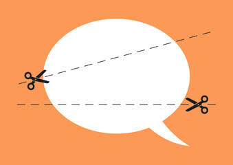 Obraz premium Bright orange background showcases a large speech bubble with cut lines, highlighting the art of dialogue through creative edits.