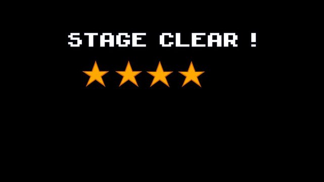 Retro pixel 8 bit gaming stage clear victory screen animation
