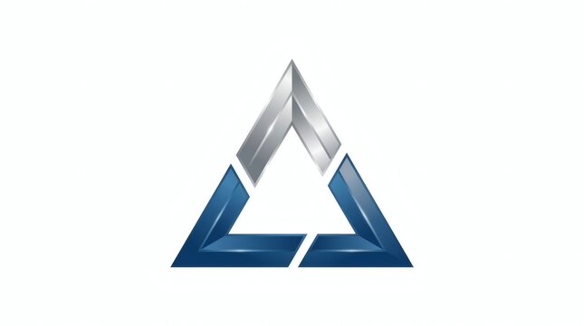 Abstract geometric triangle logo with metallic and blue design
