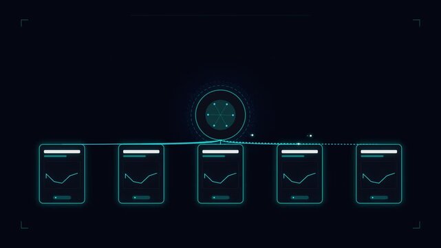 Digital data hub connecting multiple information panels in a modern technology network interface