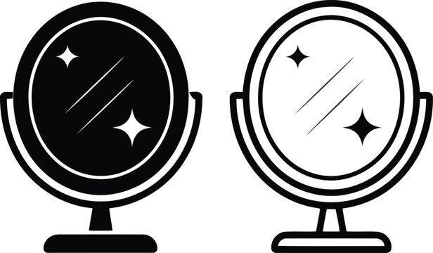 Cosmetic vanity mirror with sparkle vector illustration.