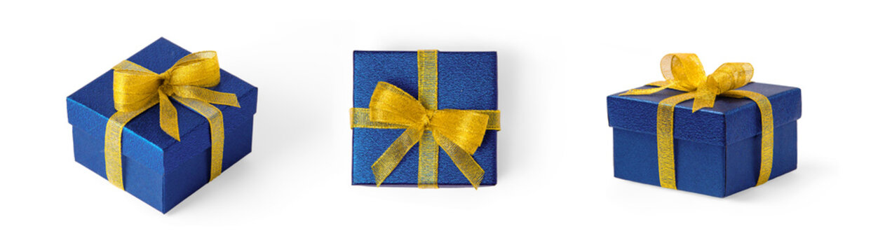 Set of Blue Gift Boxes with Yellow Bows Cutout