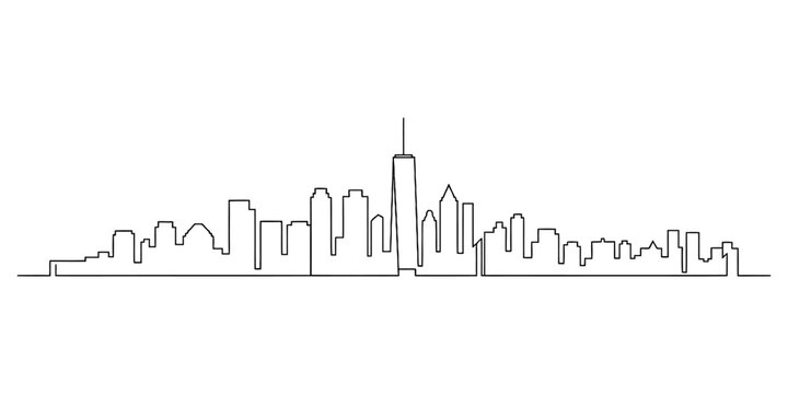 City skyline architecture landscape abstract one line art drawing continuous vector illustration with urban city buildings.