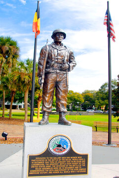 Memorial to Battle of the Bulge World War II in Eola Park Downtown Orlando Florida, US. 09.01.26