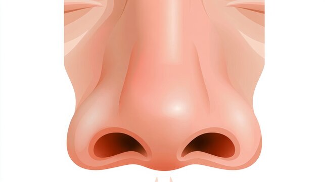 Detailed illustration of nostrils viewed from the front, isolated on white