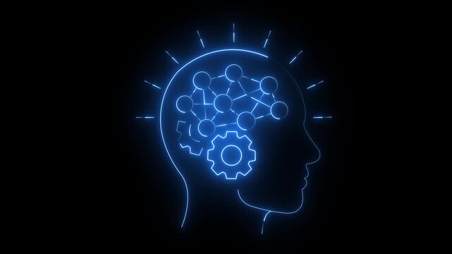 Creative brain with glowing gears and lightbulb ideas