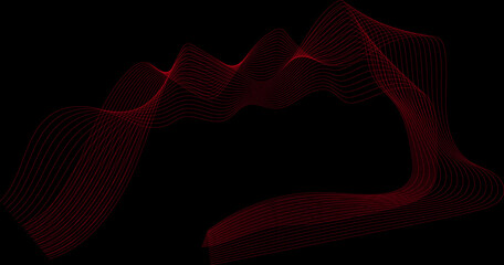 Abstract red wave lines on black background, flowing digital frequency curves, dark cinematic...