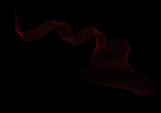 Abstract red wave lines on black background, flowing digital smoke effect, elegant curved linear pattern for tech design