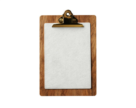 Wooden clipboard with blank paper sheet with clipboard gold metal on transparent background