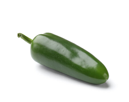 One green jalapeno pepper isolated on white