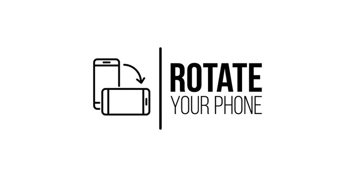 Rotate your phone illustration with mobile screen movement icons displayed in clean black lines for user interface.