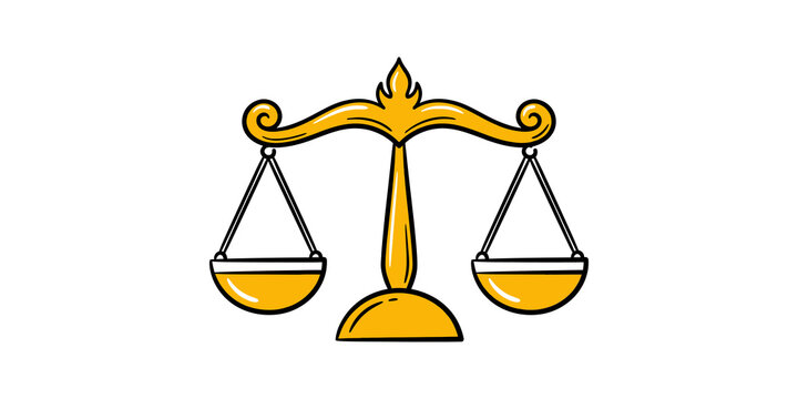golden scales of justice vector graphic with black outlines and transparent background for legal and law concepts.