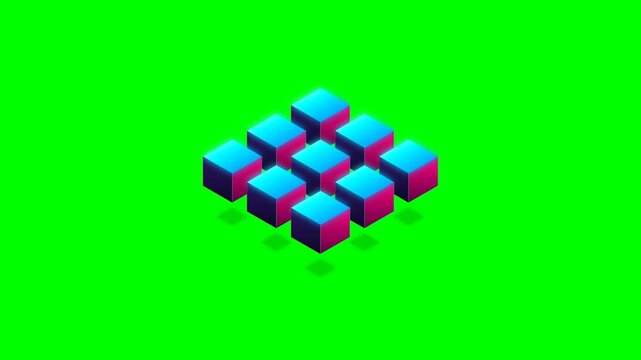Blue and pink gradient cubes arranged in grid