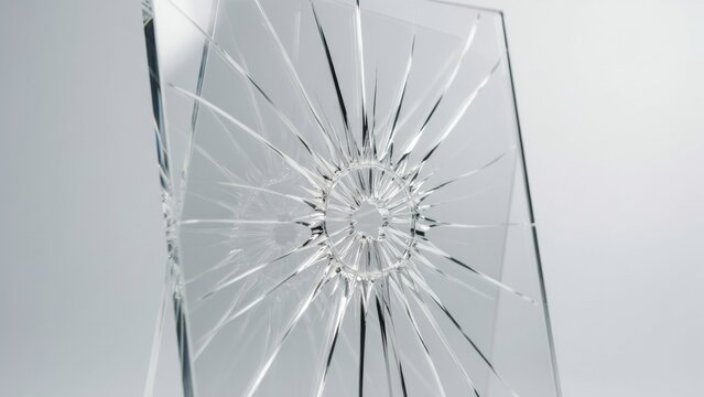 Shattered glass texture with radial cracks on a transparent surface