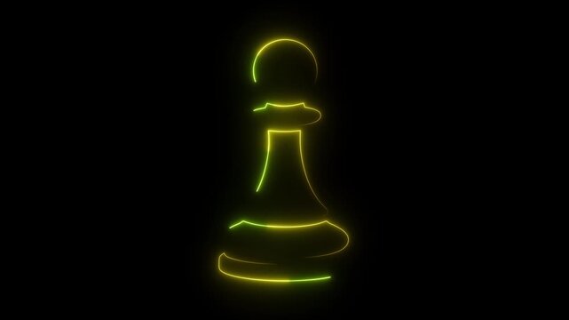Glowing yellow neon chess pawn pieces isolated on black background for strategic business concept animation