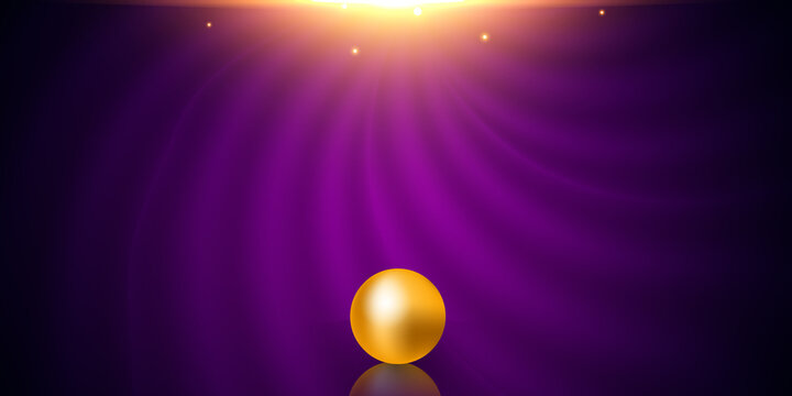 Golden sphere on a purple background with light rays