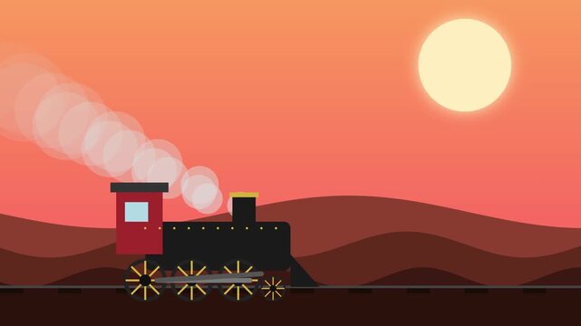 Cinematic Vintage Steam Locomotive Engine Moving on a Classic Retro Style Canvas Texture 4K 60fps