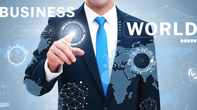 Business leader pointing at a holographic goal timeline, visualizing strategic planning, successful project management, and future corporate achievement