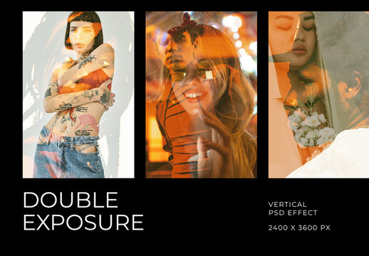 Vintage Double Exposure Vertical Image Effect Mockup