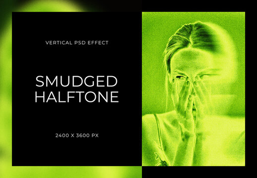 Green Halftone Smudge Vertical Image Effect Mockup