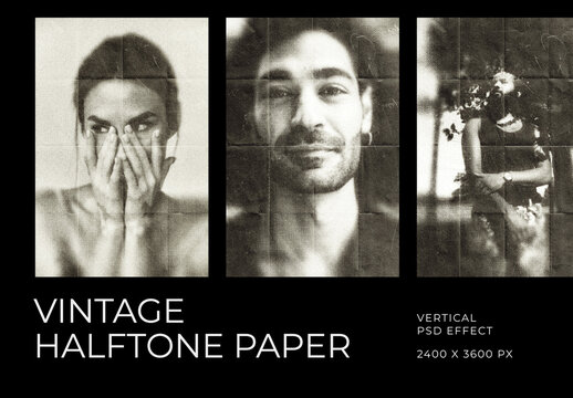 Vintage Halftone Printed Vertical Image Effect Mockup