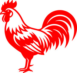 Red rooster vector illustration, stylized farm animal silhouette, vibrant cockerel mascot for organic food branding and poultry farming © Insa Batool