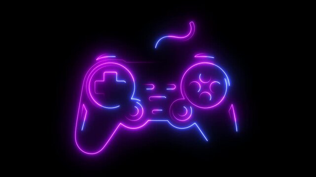 Glowing Neon Video Game Controller Icons Animated on Black Background for Gaming Content and Streaming
