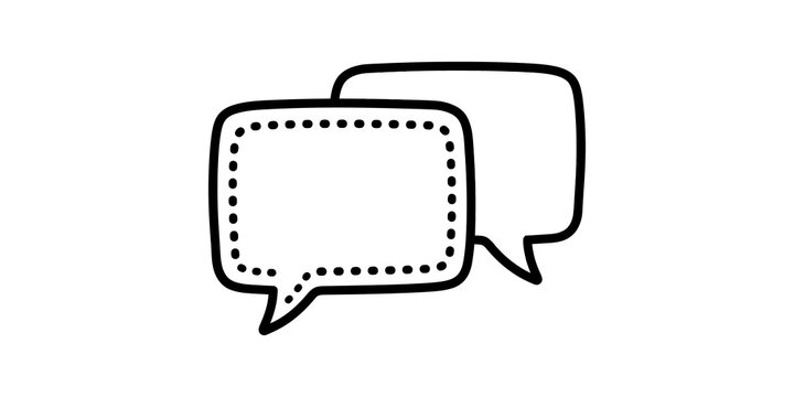 Two hand-drawn black outline speech bubbles with dotted accent for communication and conversation concepts.