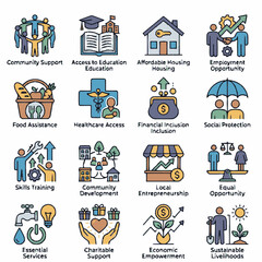 Fototapeta premium Community Support and Social Services Icon Set
