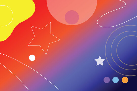 Abstract Colorful Red and Blue Gradient Background with Stars and Geometric Shapes
