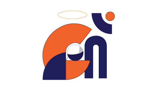 Creative Minimalist Artwork with Orange and Navy Blue Forms