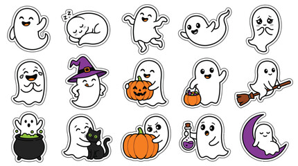 Obraz premium A delightful and charming collection of adorable cartoon ghosts featuring classic halloween elements in a playful whimsical and festive style