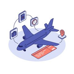 Naklejka premium Clean Isometric of Air Travel Essentials with Smartphone Icons Boarding Pass and Map Pin with high quality professional line art symbols for modern creative design and digital branding projects
