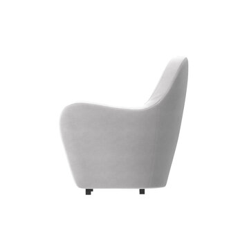Modern light gray armchair with sleek design and black legs isolated