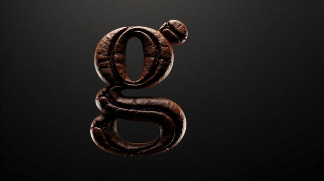 Modern lowercase letter G design with roasted coffee bean texture. Creative brown alphabet symbol features organic pattern, dark background. Minimalist logotype concept for cafe branding, coffee shop