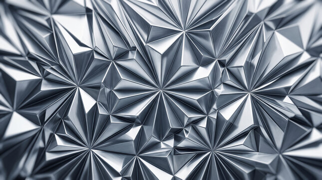 Abstract metallic geometric background with sharp triangular facets and reflective silver surfaces