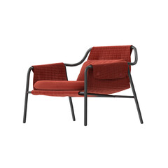 Naklejka premium Modern red armchair with quilted upholstery and black metal frame
