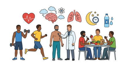 Fototapeta premium Healthy Lifestyle Habits and Wellness Illustration Set