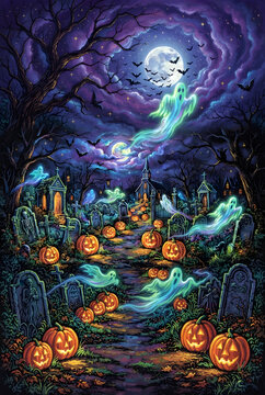 Halloween spray psichedelic background graveyard