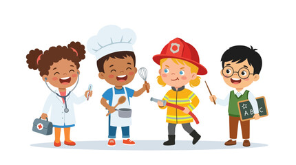 Fototapeta premium Group of Happy Diverse Children Dressed in Various Career Uniforms