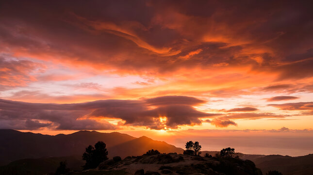 Beautiful sunset sky with dramatic clouds and warm colors