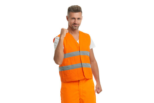Quality inspector. Man builder engineer. Construction builder. Labor day. Civil engineer man. Supervisor worker man in uniform. Man construction worker. Workman isolated on white