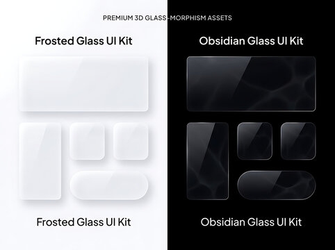 Neumorphic user interface button and panel elements set