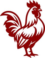 Vintage rooster mascot vector, dark red chicken logo icon, farm animal silhouette for organic food branding and restaurant signage © Insa Batool