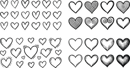 Fototapeta premium Set of hand-drawn sketchy doodle heart icons and patterns vector illustration