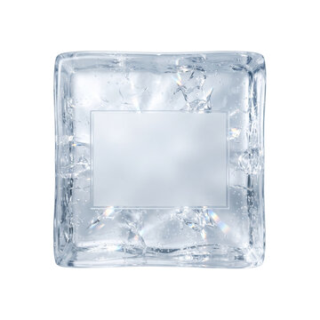Carved ice square block with frosted blank label frame