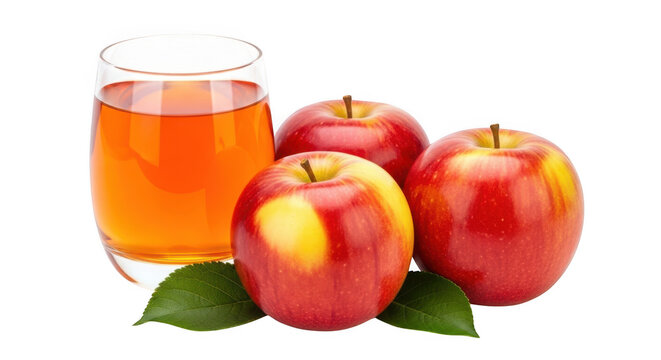 Fresh red apples and apple juice isolated on transparent background