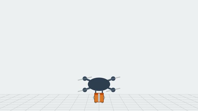 Flat Design Animation of an Autonomous Delivery Drone Picking Up a Package Box in 4K 60fps 16:9